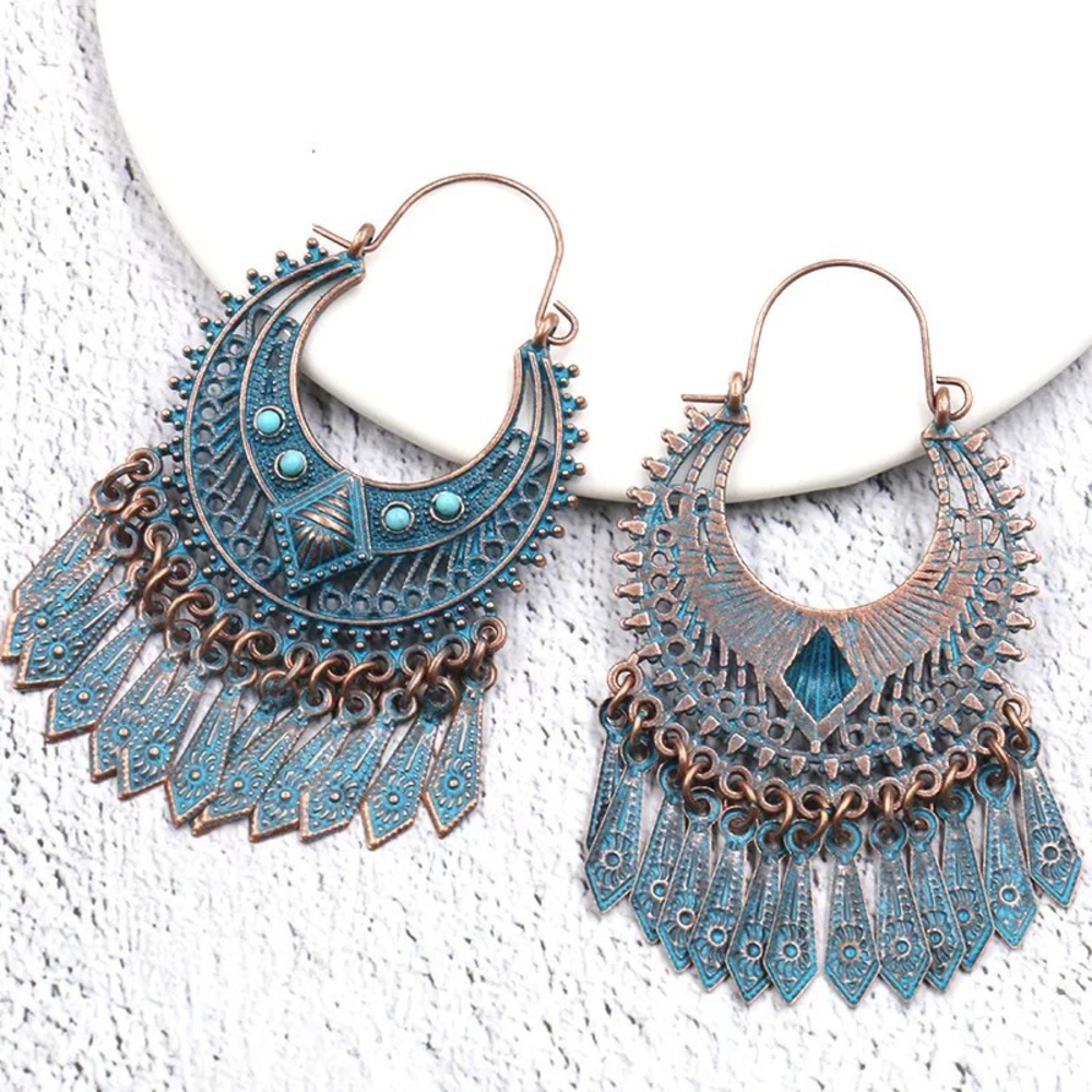 Ethnic Bronze Carved Turkish Earring For Women - Picture 6 of 6
